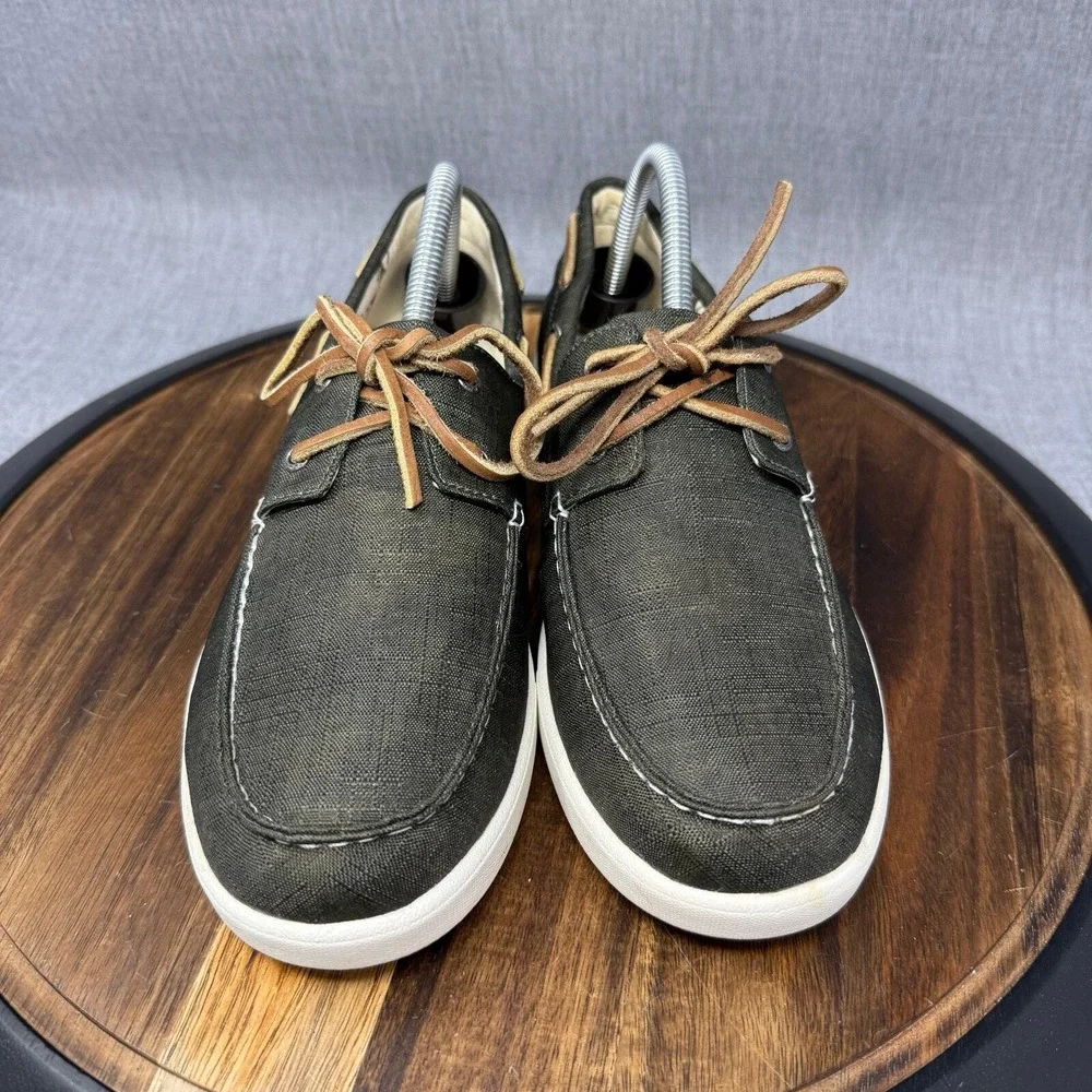 LL Bean Boat Shoes Men's 8.5 Sunwashed Canvas Green Loafers Casual